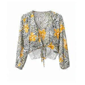 Timing Sheer Floral Tie Front Blouse Medium